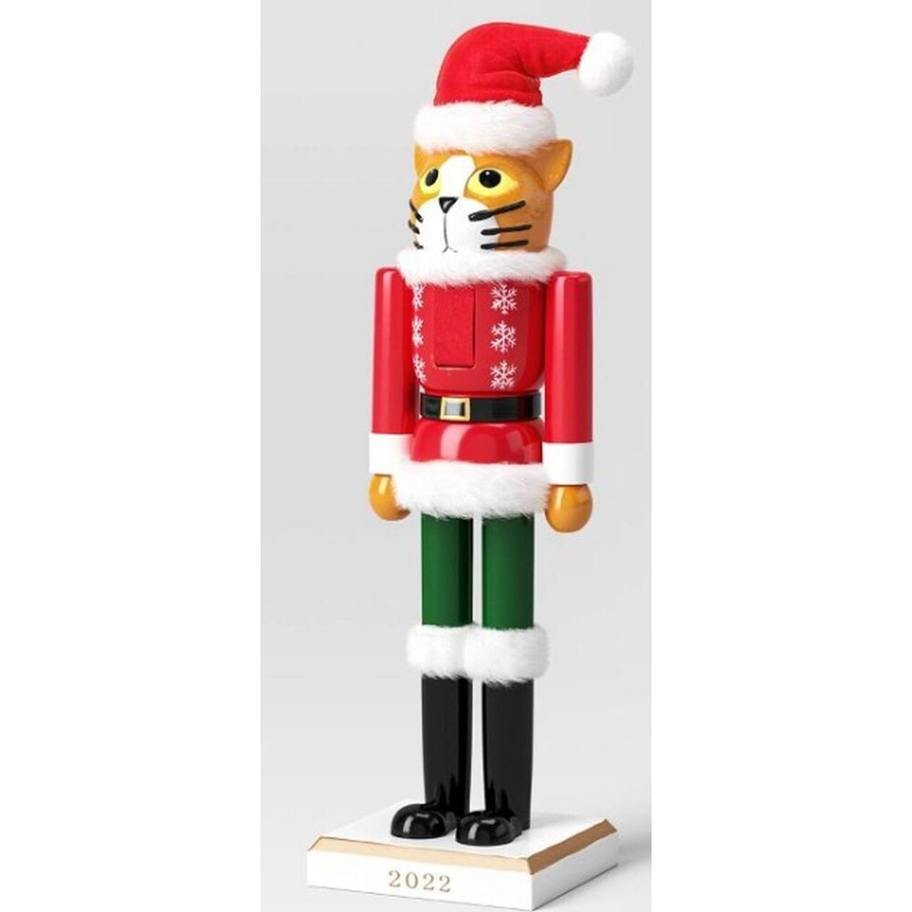 Wooden Christmas Nutcracker, 14", CAT IN SANTA'S COSTUME & HAT 22, WS